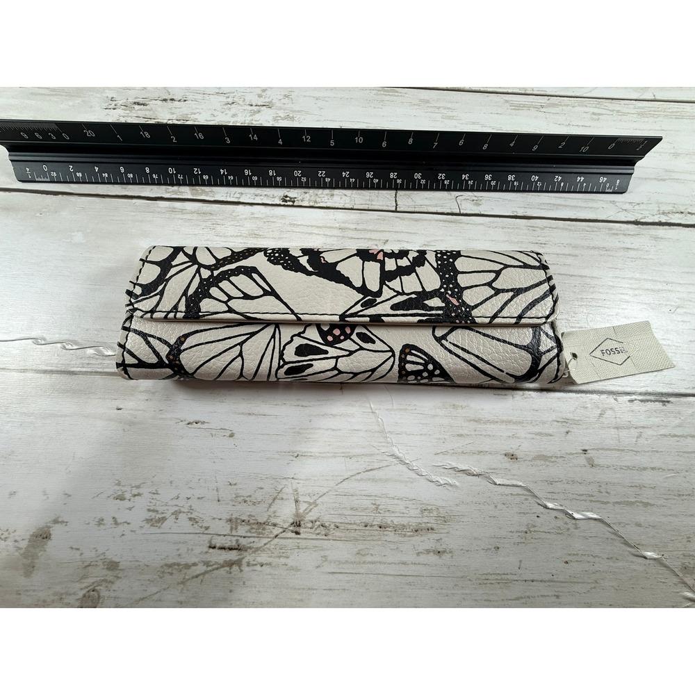 Fossil Butterfly Wing Print Flap Cream Black White glass case NWT SL7156114